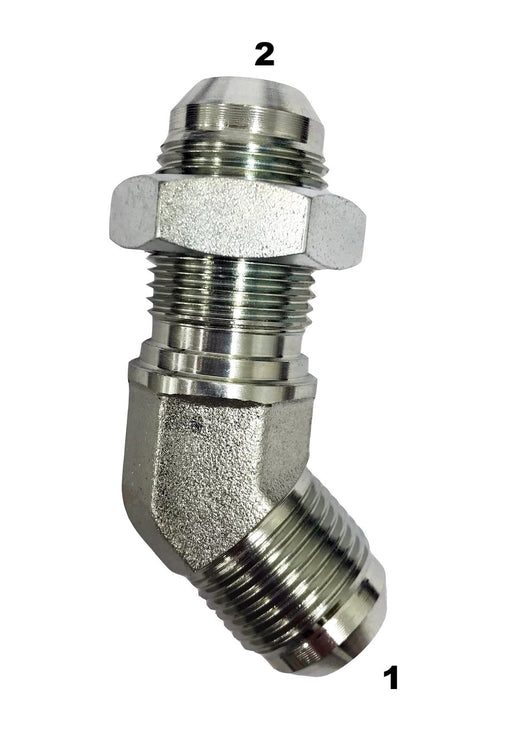 2702-LN  |  Male JIC to Male JIC Bulkhead Union Adapter 45 Degree Elbow with Locknut
