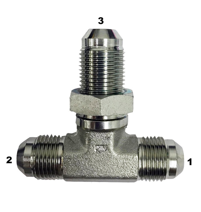 2703-LN  |  Male JIC to Male JIC Bulkhead Union Branch Tee Adapter with Locknut