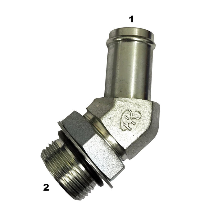 4603  |  Beaded Hose Stem to Male O-Ring 45 Degree Elbow Adapter